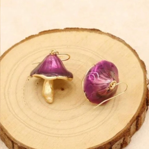 💍 FREE Mushroom Plant Hipster Hippie Art Flower Hip Artsy Chic Drop Earrings - Picture 1 of 6